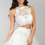 White Lace Two Piece Prom Dress
