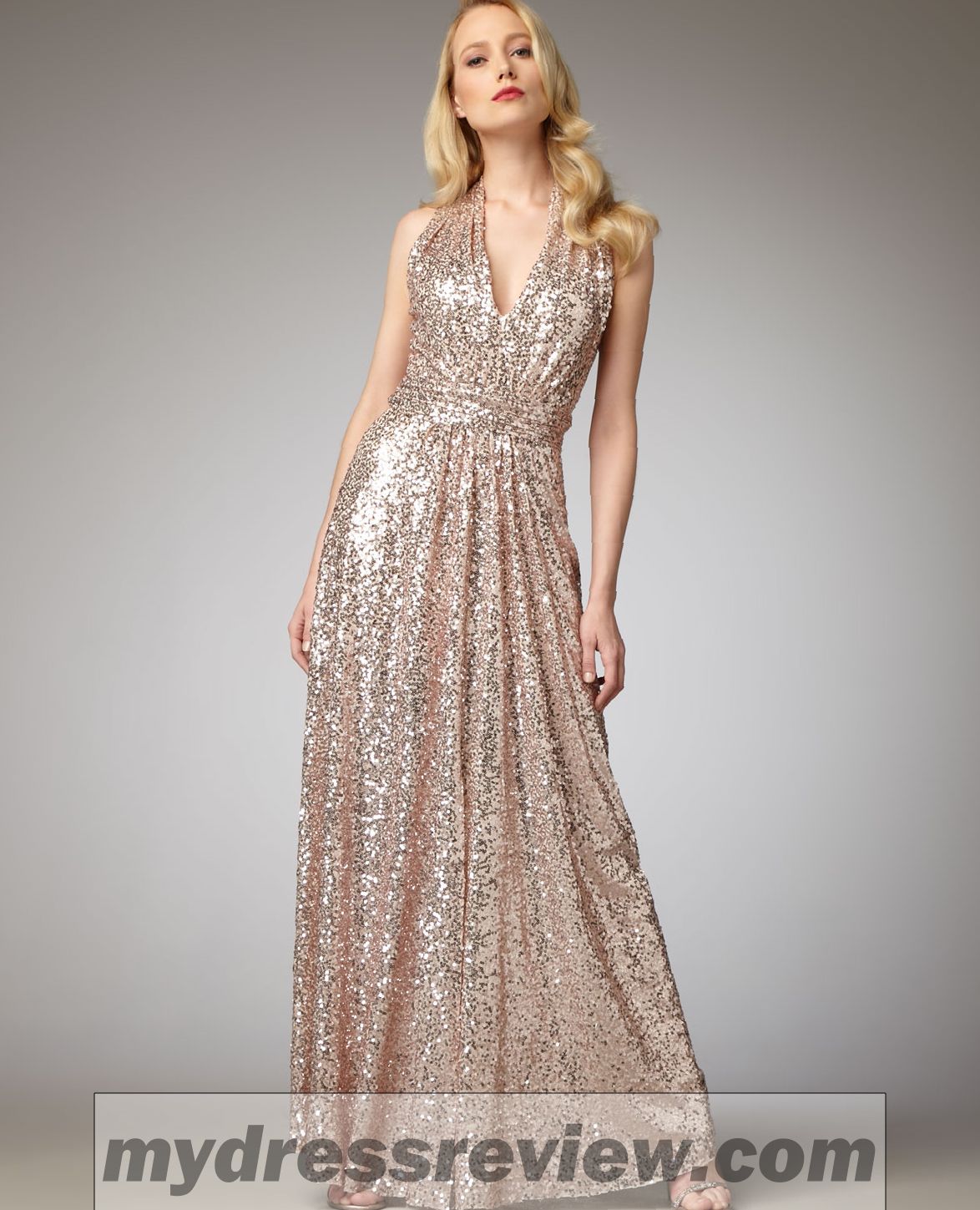 Halter Neck Gold Sequin Dress - Be Beautiful And Chic