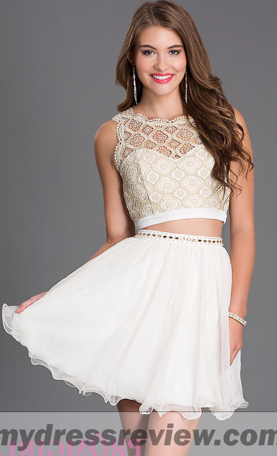 White Lace Two Piece Prom Dress - Different Occasions